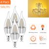 4pcs 5W E12 Candelabra Bulbs 600 LM 50W Equivalent Candle Flame Tip Light Bulb 3000K Warm White Non-Dimmable Lamp