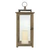 Stonebriar Decorative Rustic Wooden Candle Lantern with Handle and Hinged Door, Large, Brown