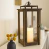 Stonebriar Decorative Rustic Wooden Candle Lantern with Handle and Hinged Door, Large, Brown