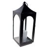 S4O 12" Metal Hanging Lantern with Glass + LED Candle Table Home Festival Decor / Black