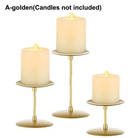 3Pcs Metal Candle Holders Iron Pillar Candle Plate Candle Stand Candlestick Table Centerpieces Wedding Party Festival Home Decor (Color: A-golden)