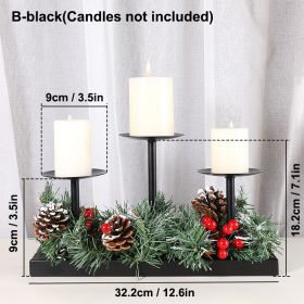 3Pcs Metal Candle Holders Iron Pillar Candle Plate Candle Stand Candlestick Table Centerpieces Wedding Party Festival Home Decor (Color: B-black)