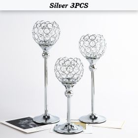 Gold/Silver Crystal Candle Holder Pillar Metal Tealight Candlestick Wedding Table Centerpiece Party Christmas Home Desktop Decor (Color: Silver 3PCS)