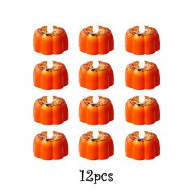 12/24pcs Halloween Pumpkin Candle Light Pumpkin Lantern Lamp Ornaments Ghost Festival Props Halloween Party Supplies Home Decor (Color: 12pcs Type B)