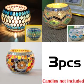 Mosaic Glass Candlestick Color Snowflake Mosaic Candle Holder Romantic Candlelight Table Centerpieces Party Dinner Wedding Decor (Color: 3PCS set C)