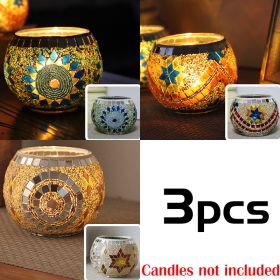 Mosaic Glass Candlestick Color Snowflake Mosaic Candle Holder Romantic Candlelight Table Centerpieces Party Dinner Wedding Decor (Color: 3PCS set B)