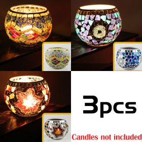 Mosaic Glass Candlestick Color Snowflake Mosaic Candle Holder Romantic Candlelight Table Centerpieces Party Dinner Wedding Decor (Color: 3PCS set A)