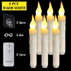 6/12/30pcs Floating LED Candles Remote Control Flameless Taper Candle Halloween Decor Party Birthday Wedding Christmas Supplies (Color: 6PCS warm white)