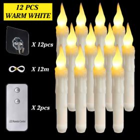 6/12/30pcs Floating LED Candles Remote Control Flameless Taper Candle Halloween Decor Party Birthday Wedding Christmas Supplies (Color: 12PCS warm white)