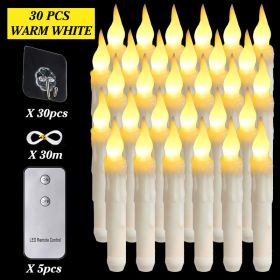 6/12/30pcs Floating LED Candles Remote Control Flameless Taper Candle Halloween Decor Party Birthday Wedding Christmas Supplies (Color: 30PCS warm white)