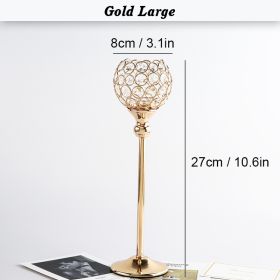 Gold/Silver Crystal Candle Holder Pillar Metal Tealight Candlestick Wedding Table Centerpiece Party Christmas Home Desktop Decor (Color: Gold Large)