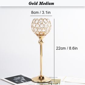 Gold/Silver Crystal Candle Holder Pillar Metal Tealight Candlestick Wedding Table Centerpiece Party Christmas Home Desktop Decor (Color: Gold Medium)