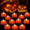 12/24pcs Halloween Pumpkin Candle Light Pumpkin Lantern Lamp Ornaments Ghost Festival Props Halloween Party Supplies Home Decor